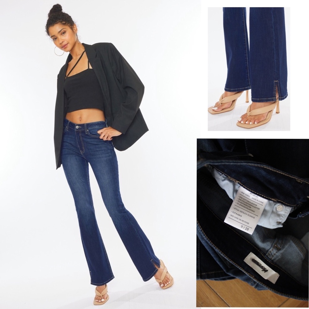 KanCan High Rise Constance Dark Split Hem Boot Jeans NWOT 9/ 28